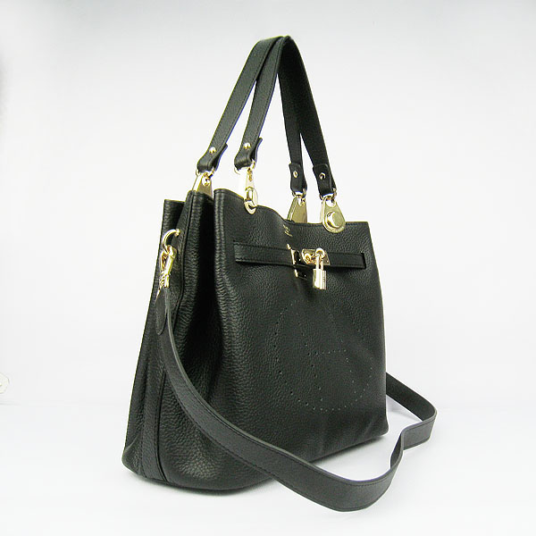 Replica Hermes New Arrival Double-duty leather handbag Black 60668